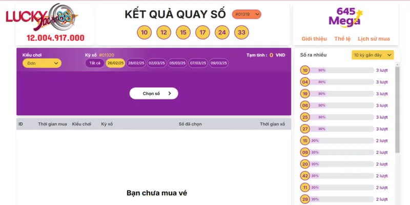 Mega 645 trò chơi xổ số tự chọn số điện toán Mega 645 trò chơi xổ số tự chọn số điện toán